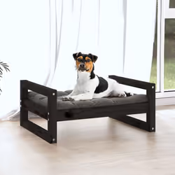 vidaXL Solid Pine Wood Dog Bed Black 55.5x45.5x28 cm Wooden Pet Sofa Dog Couch