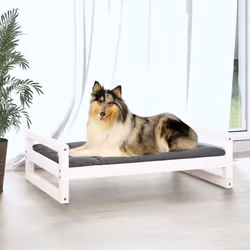 vidaXL Solid Pine Wood Dog Bed White 95.5x65.5x28 cm Wooden Pet Sofa Dog Couch