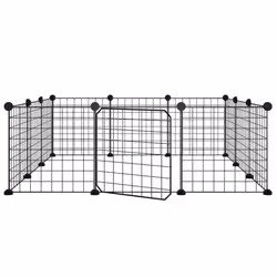 vidaXL Pet Cage with Door Black Steel Rabbit Hutch 1.5 cm/4.3 cm Multi Models - 12-panel with door, 4.3 cm