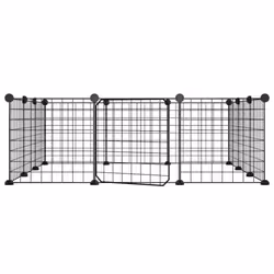 vidaXL Pet Cage with Door Black Steel Rabbit Hutch 1.5 cm/4.3 cm Multi Models - 12-panel with door, 4.3 cm