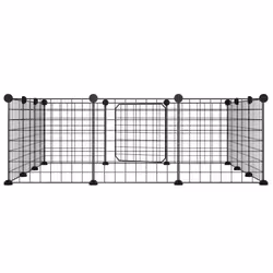 vidaXL Pet Cage with Door Black Steel Rabbit Hutch 1.5 cm/4.3 cm Multi Models - 12-panel with door, 4.3 cm - Additional view 4