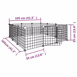 vidaXL Pet Cage with Door Black Steel Rabbit Hutch 1.5 cm/4.3 cm Multi Models - 12-panel with door, 4.3 cm - Additional view 7