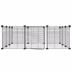 vidaXL Pet Cage with Door Black Steel Rabbit Hutch 1.5 cm/4.3 cm Multi Models - 12-panel with door, 1.5 cm - Additional view 2