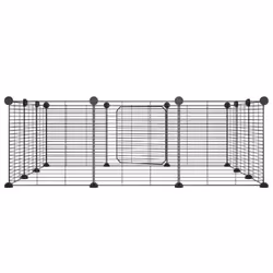 vidaXL Pet Cage with Door Black Steel Rabbit Hutch 1.5 cm/4.3 cm Multi Models - 12-panel with door, 1.5 cm - Additional view 4