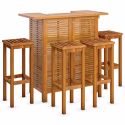 vidaXL Solid Wood Acacia Garden Bar Set Bistro Table Multi Models 3/5 Piece - Bar stools with square seat, 4 piece - Additional view 2