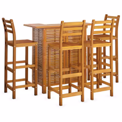 vidaXL Solid Wood Acacia Garden Bar Set Bistro Table Multi Models 3/5 Piece - Bar chairs with backrest, 4 piece