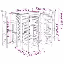 vidaXL Solid Wood Acacia Garden Bar Set Bistro Table Multi Models 3/5 Piece - Bar chairs with backrest, 4 piece