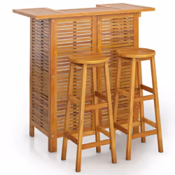vidaXL Solid Wood Acacia Garden Bar Set Bistro Table Multi Models 3/5 Piece - Bar stools with round seat, 2 piece