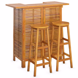 vidaXL Solid Wood Acacia Garden Bar Set Bistro Table Multi Models 3/5 Piece - Bar stools with round seat, 2 piece