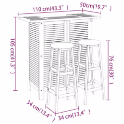 vidaXL Solid Wood Acacia Garden Bar Set Bistro Table Multi Models 3/5 Piece - Bar stools with round seat, 2 piece