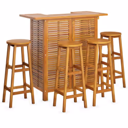 vidaXL Solid Wood Acacia Garden Bar Set Bistro Table Multi Models 3/5 Piece - Bar stools with round seat, 4 piece - Additional view 2