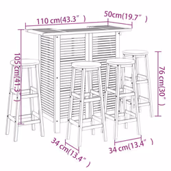 vidaXL Solid Wood Acacia Garden Bar Set Bistro Table Multi Models 3/5 Piece - Bar stools with round seat, 4 piece - Additional view 3