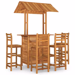 vidaXL Solid Wood Acacia Garden Bar Set Table Bar Stool Multi Models 3/5 Piece - 5/bar chairs with backrest - Additional view 3
