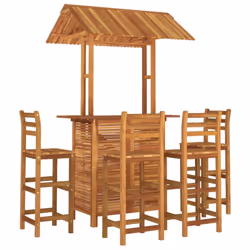 vidaXL Solid Wood Acacia Garden Bar Set Table Bar Stool Multi Models 3/5 Piece - 5/bar chairs with backrest - Additional view 4