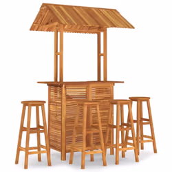 vidaXL Solid Wood Acacia Garden Bar Set Table Bar Stool Multi Models 3/5 Piece - 5/bar stools with round seat - Additional view 2