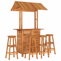 vidaXL Solid Wood Acacia Garden Bar Set Table Bar Stool Multi Models 3/5 Piece - 5/bar stools with round seat - Additional view 3