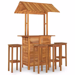vidaXL Solid Wood Acacia Garden Bar Set Table Bar Stool Multi Models 3/5 Piece - 5/bar stools with square seat - Additional view 4