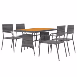vidaXL Outdoor Dining Set Poly Rattan Garden Table Chair Black/Grey 5/7 Piece - grey, 5 piece