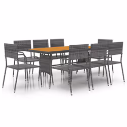 vidaXL Outdoor Dining Set Poly Rattan Garden Table Chair Black/Grey 7/9 Piece - grey, 9 piece