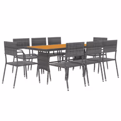 vidaXL Outdoor Dining Set Poly Rattan Garden Table Chair Black/Grey 7/9 Piece - grey, 9 piece