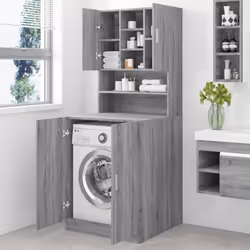 vidaXL Washing Machine Cabinet Grey Sonoma Engineered Wood Bathroom Cupboard - Additional view 2