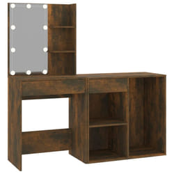 vidaXL LED Dressing Table & Cabinet Engineered Wood Furniture Multi Colours - Smoked oak