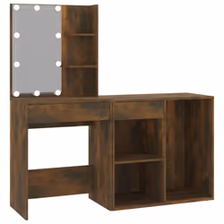 vidaXL LED Dressing Table & Cabinet Engineered Wood Furniture Multi Colours - Smoked oak