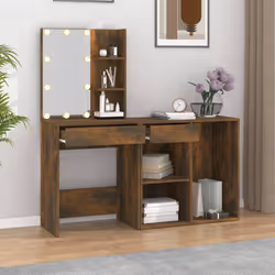 vidaXL LED Dressing Table & Cabinet Engineered Wood Furniture Multi Colours - Smoked oak