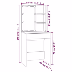 vidaXL LED Dressing Table & Cabinet Engineered Wood Furniture Multi Colours - Smoked oak - Additional view 4