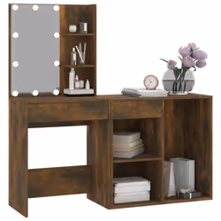 vidaXL LED Dressing Table & Cabinet Engineered Wood Furniture Multi Colours - Smoked oak - Additional view 5