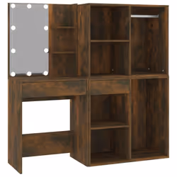 vidaXL LED Dressing Table & Cabinets Engineered Wood Furniture Multi Colours - Smoked oak