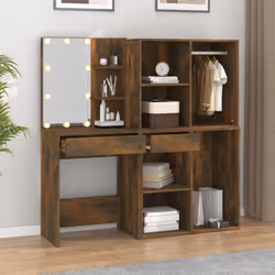 vidaXL LED Dressing Table & Cabinets Engineered Wood Furniture Multi Colours - Smoked oak