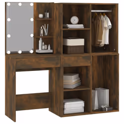 vidaXL LED Dressing Table & Cabinets Engineered Wood Furniture Multi Colours - Smoked oak - Additional view 5