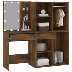 vidaXL LED Dressing Table & Cabinets Engineered Wood Furniture Multi Colours - Smoked oak - Additional view 6