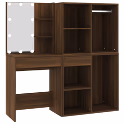 vidaXL LED Dressing Table & Cabinets Engineered Wood Furniture Multi Colours - Brown oak - Additional view 2