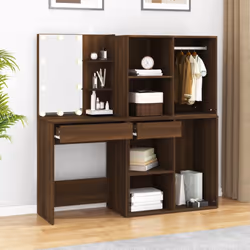 vidaXL LED Dressing Table & Cabinets Engineered Wood Furniture Multi Colours - Brown oak - Additional view 3