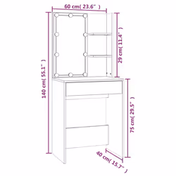 vidaXL LED Dressing Table & Cabinets Engineered Wood Furniture Multi Colours - Brown oak - Additional view 4