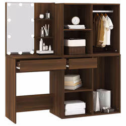 vidaXL LED Dressing Table & Cabinets Engineered Wood Furniture Multi Colours - Brown oak - Additional view 6