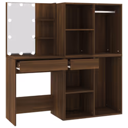 vidaXL LED Dressing Table & Cabinets Engineered Wood Furniture Multi Colours - Brown oak - Additional view 7