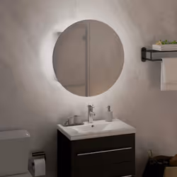 vidaXL Bathroom Cabinet with Round Mirror and LED Cabinet Storage Cupboard - White, 60 cm - Additional view 2