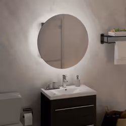 vidaXL Bathroom Cabinet with Round Mirror and LED Cabinet Storage Cupboard - Grey, 60 cm - Additional view 2
