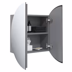 vidaXL Bathroom Cabinet with Round Mirror and LED Cabinet Storage Cupboard - Grey, 60 cm - Additional view 4