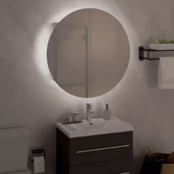 vidaXL Bathroom Cabinet with Round Mirror and LED Cabinet Storage Cupboard - White, 70 cm - Additional view 2