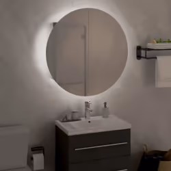 vidaXL Bathroom Cabinet with Round Mirror and LED Cabinet Storage Cupboard - Grey, 70 cm - Additional view 2