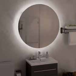 vidaXL Bathroom Cabinet with Round Mirror and LED Cabinet Storage Cupboard - Grey, 80 cm - Additional view 2
