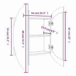 vidaXL Bathroom Cabinet with Round Mirror and LED Cabinet Storage Cupboard - Grey, 80 cm - Additional view 3