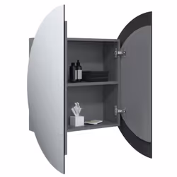 vidaXL Bathroom Cabinet with Round Mirror and LED Cabinet Storage Cupboard - Grey, 80 cm - Additional view 4