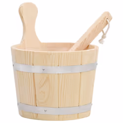 vidaXL Solid Wood Pine Sauna Bucket and Ladle Set Wooden Sauna Bowl and Scoop