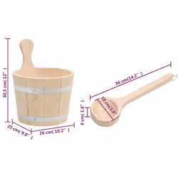 vidaXL Solid Wood Pine Sauna Bucket and Ladle Set Wooden Sauna Bowl and Scoop