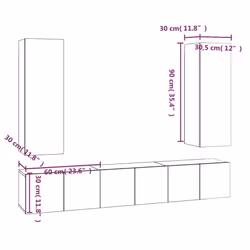 ) vidaXL TV Cabinet Set Engineered Wood Media Unit Multi Colours/Sizes 4/5 Piece - Smoked oak, 30.5 x 30 x 90 cm (W x D x H